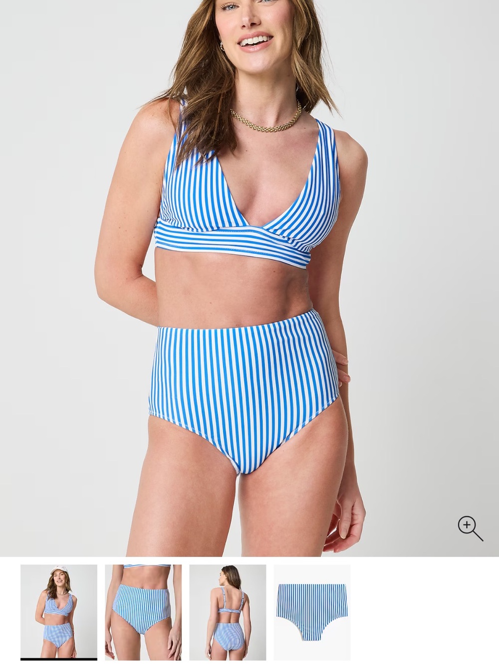 J. Crew Factory Blue and White Striped High-Waist Bikini size large